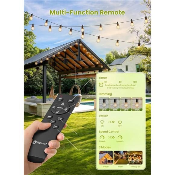 solar string lights outdoor patio waterproof remote LED bulbs garden decor party - Picture 2 of 7